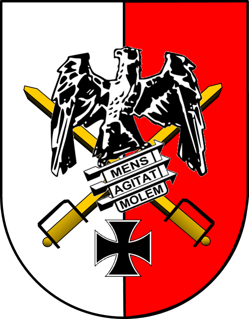 Das Wappen von der Fakultät Landstreitkräfte zeigt einen Adler mit zwei gekreuzten Schwertern.