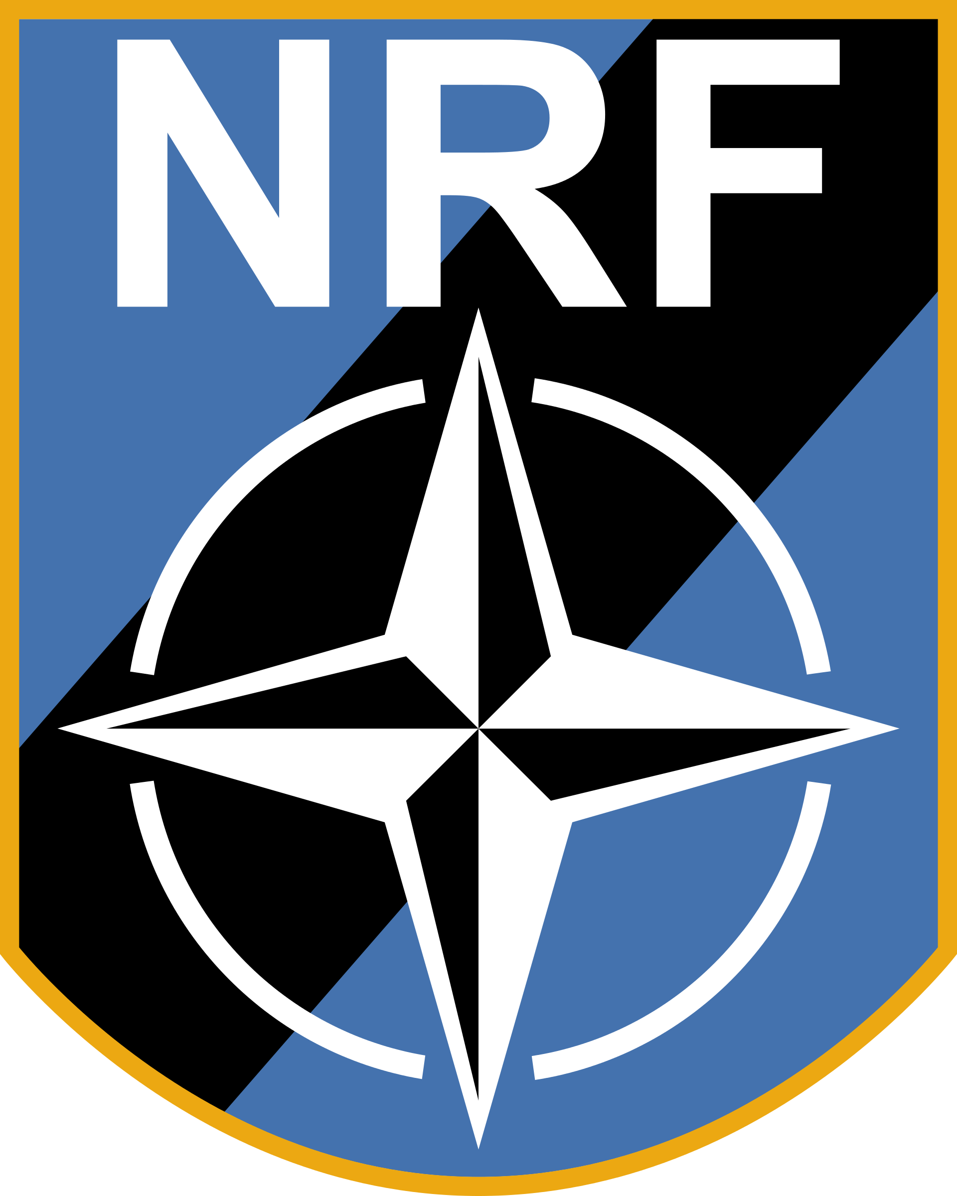 Im Wappen der NATO Response Force steht der Schriftzug NRF über der NATO-Kompassrose 