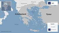 Eine Karte vom Ägäischen Meer, die das Einsatzgebiet der Bundeswehr zeigt