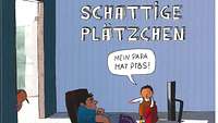 Buchtitel des Kinderbuchs „Schattige Plätzchen“ für Angehörige von PTBS-Betroffenen