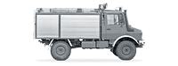 Feuerlösch-Kraftfahrzeug 1000 Unimog freigestellt in Seitenansicht