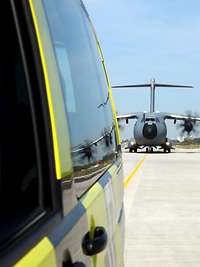 Guiding an A-400M airbus into the hangar