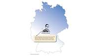 Die Deutschlandkarte mit dem markierten Geburtsort und dem Bild von Oberstleutnant Corinna Frenzel