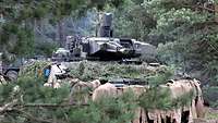 Ein Schützenpanzer Puma fährt im Gelände auf dem Übungsplatz Bergen.