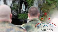 Soldaten beten an der Grotte in Lourdes