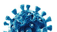 Zu sehen ist ein silisiertes blaues Virus