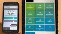 Ein Handy und ein Tablet zeigen die Benutzeroberfläche einer App an