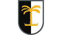 Das Wappen ist senkrecht schwarz-silbern geteilt. Mittig steht eine goldene Palme mit fünf Wedeln.
