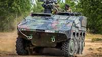 A Boxer MRAV moving at high speed.