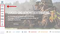 Screenshot von der Internetseite www.bundeswehr.de und einem roten Rahmen um die Hauptnavigation