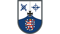Auf silbern-blauem Grund Zeichen für Nachschub und Instandsetzung, Thüringer Löwe, Eisernes Kreuz
