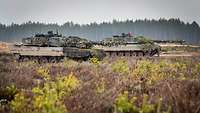 Two Leopard battle tanks in the field