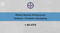 Schriftzug Military Modular Multipurpose Epidemic / Pandemic Stockpiling ist gleich M3-EPS