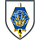 Ein wabenförmiges, blaues Wappen mit Erdball, darauf eine goldene Hand, die vier Blitze hält.