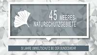 Grauer Polygon Hintergrund und Gingko Blatt, die Texte 45 Meeres-Naturschutzgebiete und 50 Jahre Umweltschutz bei der Bundeswehr