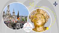 Plakat Lourdes-Wallfahrt 2021 mit Logos und Bildausschnitt der Goldenen Madonna