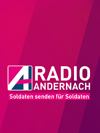 Das Logo von Radio Andernach auf magentafarbenem Hintergrund