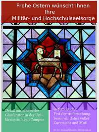 Kirchenfenster mit einem Lamm aus der Unikirche Neubiberg