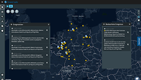 Screenshot von einer Softwareoberfläche mit Deutschlandkarte und Popup-Fenstern