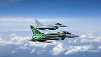 Two Eurofighters of 74 Tactical Air Wing in formation.