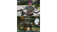 A poster with information on the fundraising event and a photo of Major Calthorpe carrying his bike 