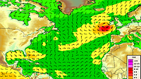 Eine digitale Abbildung der Wind- und Seegangsvorhersage für den Nordatlantik.