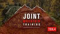 Soldaten bauen Zelte auf, davor der Schriftzug „Joint Mountain Training – Teil 4“