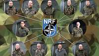 Bilder von Soldatinnen und Soldaten sind um das mittig angeordnete Logo NRF verteilt und mit ihm durch Linien verbunden.