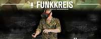 Podcast-Logo "Funkkreis" und Text "Virtuelle Realität", dahinter Polygonmuster und ein Soldat mit VR Brille.