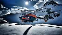 Ein SAR-Hubschrauber der Bundeswehr steht im verschneiten Gebirge