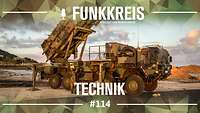 Podcast-Logo "Funkkreis" und Text "Technik", dahinter Polygonmuster und das Flugabwehrraketensystem Patriot.