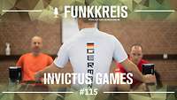 Podcast-Logo "Funkkreis" und Text "Invictus Games", dahinter der Rücken eines Mannes, auf seinem Shirt steht das Wort "Germany"