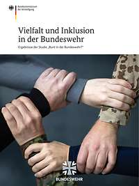 BMVg-Broschüre mit Titel „Vielfalt und Inklusion in der Bundeswehr“ und Foto von Händen.