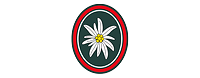 Das dunkelgrüne Wappen ist rot und silbern umrandet, in der Mitte ein Edelweiß mit goldener Rosette.