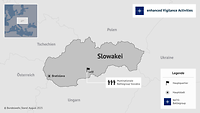 Eine Karte von der Slowakei, die das Einsatzgebiet von enhanced Vigilance Activities (eVA) zeigt
