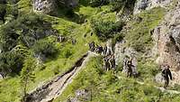 Soldatinnen und Soldaten in einer Berglandschaft.