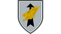 Auf dem grauen Wappen weist ein schwarzer Pfeil nach oben, darauf ein goldener Adler im Sturzflug.