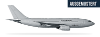 Ein Flugzeug vom Typ Airbus A310 freigestellt in Seitenansicht und der Schriftzug „Ausgemustert“