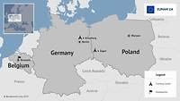 A map of Belgium, Germany and Poland showing the area of operation of EUMAM UA