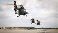 H145M and NH-90 helicopters take off from Jagel Air Base.