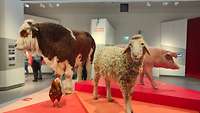 Eine Kuh, eine Kuh, ein Schaf sowie ein Huhn sind im Deutschen Museum in München ausgestellt. 
