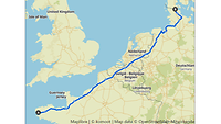 Grafik Nordeuropa eingezeichneter Streckenverlauf Radtour