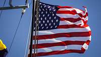 Close-up of a waving American flag.