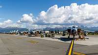 Several tornadoes are lined up at the Air Force Base in Alaska.