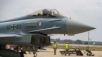 A eurofighter taxis to the start of its training flight