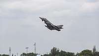 A Eurofighter takes off for a training flight during exercise Tarang Shakti