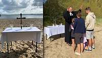 Ein Altar und eine Familiensegnung am Strand