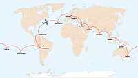 Die Flugroute des A400M bei seiner Weltumrundung.