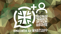 Eine Infografik mit Eisernem Kreuz und einem QR-Code. Darunter steht ' Bundeswehr auf Whatsapp'.