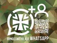 Eine Infografik mit Eisernem Kreuz und einem QR-Code. Darunter steht ' Bundeswehr auf Whatsapp'.